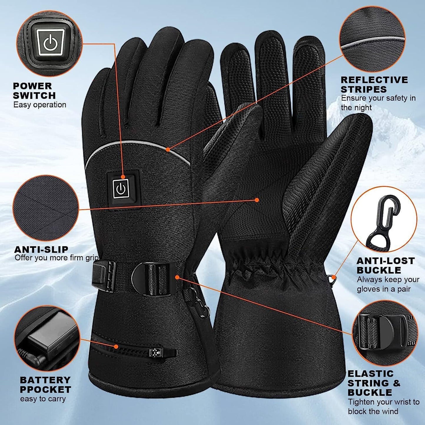 Beheizte Handschuhe Herren Damen, Beheizbare Handschuhe mit 5V 4000MAh Wiederauf