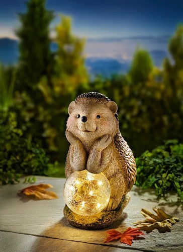 Dekofigur Igel "Franz" mit Leuchtkugel Garten Deko LED Figur Wetterfest