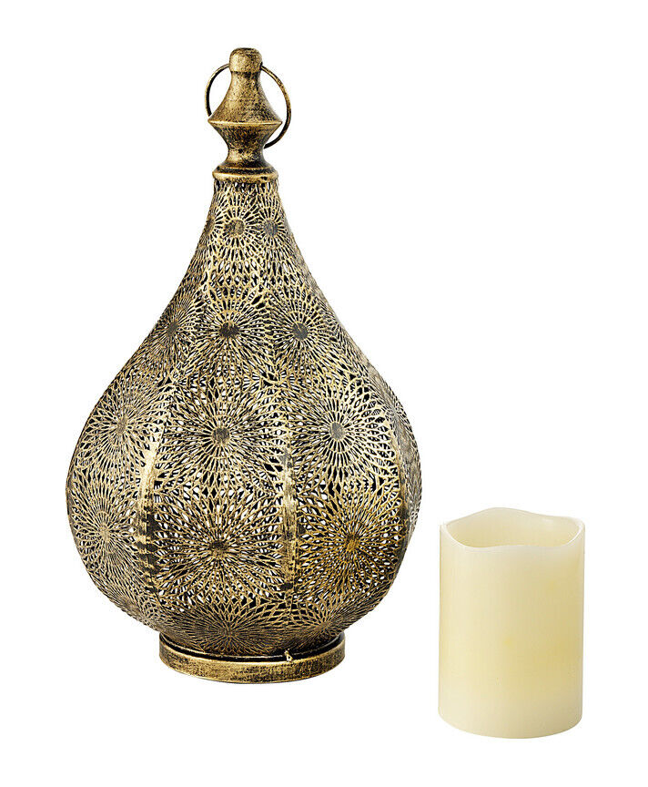 Orientalische Laterne mit LED Kerze NEU 34,5 cm gross aus Metall