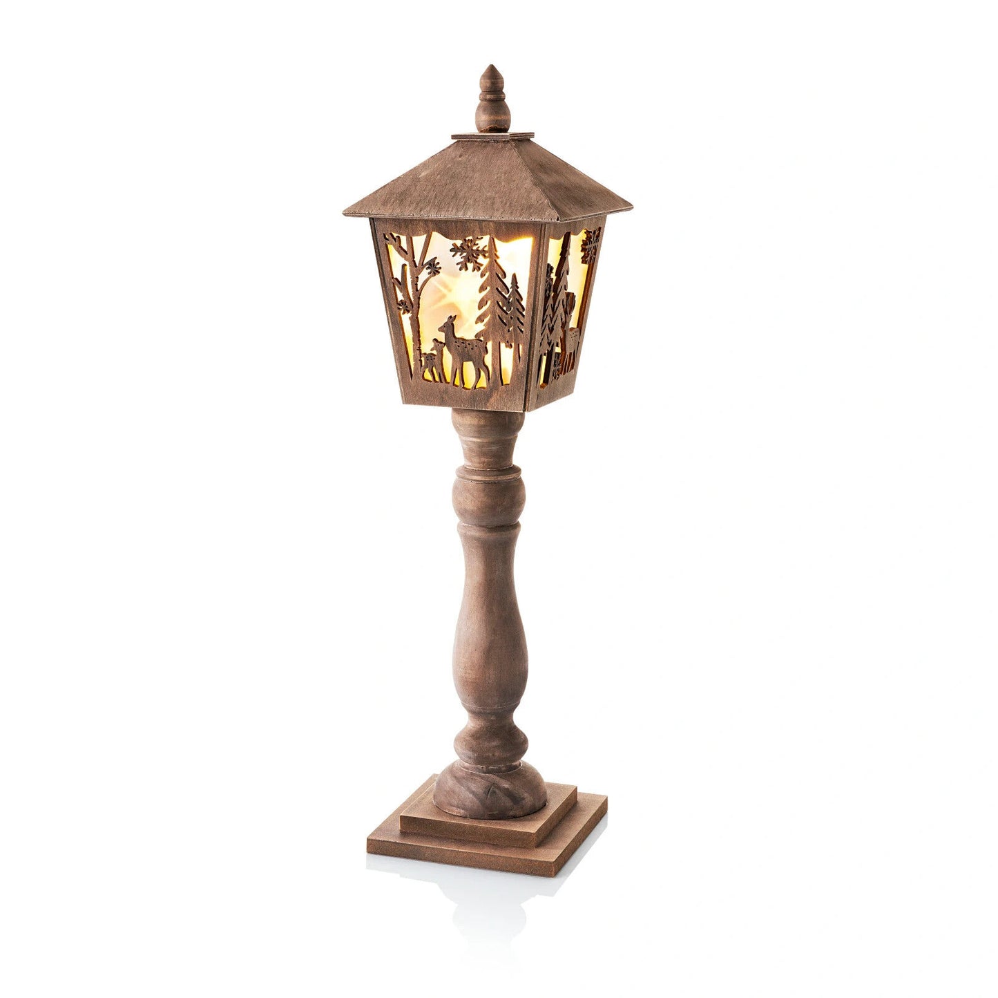 LED-Laterne "Waldszene" Holz 60cm Laterne Garten Dekoration LEDs