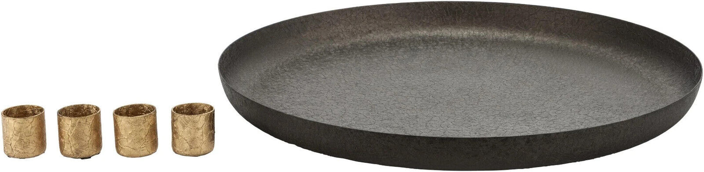 Metall-Tablett mit 4 Magnet-Stabkerzenhaltern, 30cm Kerzenhalter Dekoration
