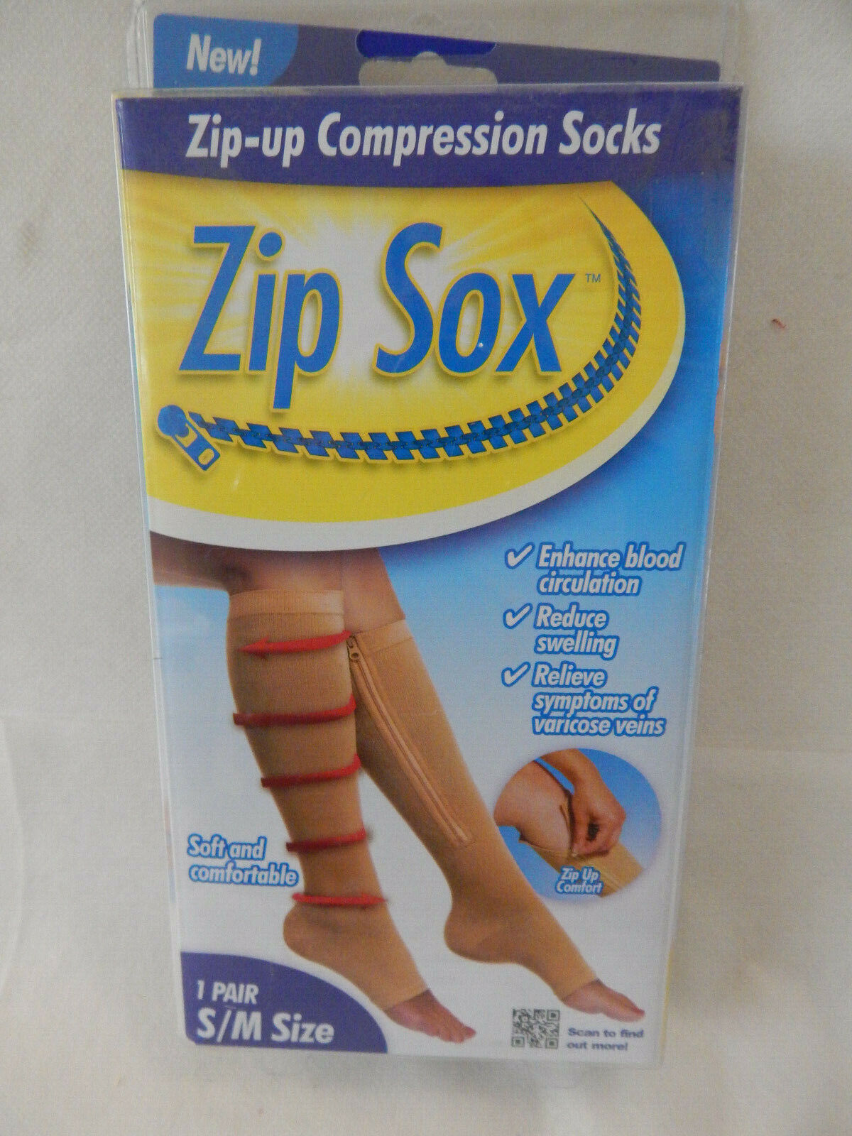Zip Sox Kompressionssocken mit Reißverschluss, Größe S/M in beige