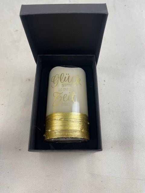 Geschenkset LED-Echtwachskerze "GLÜCK" (B-Ware)