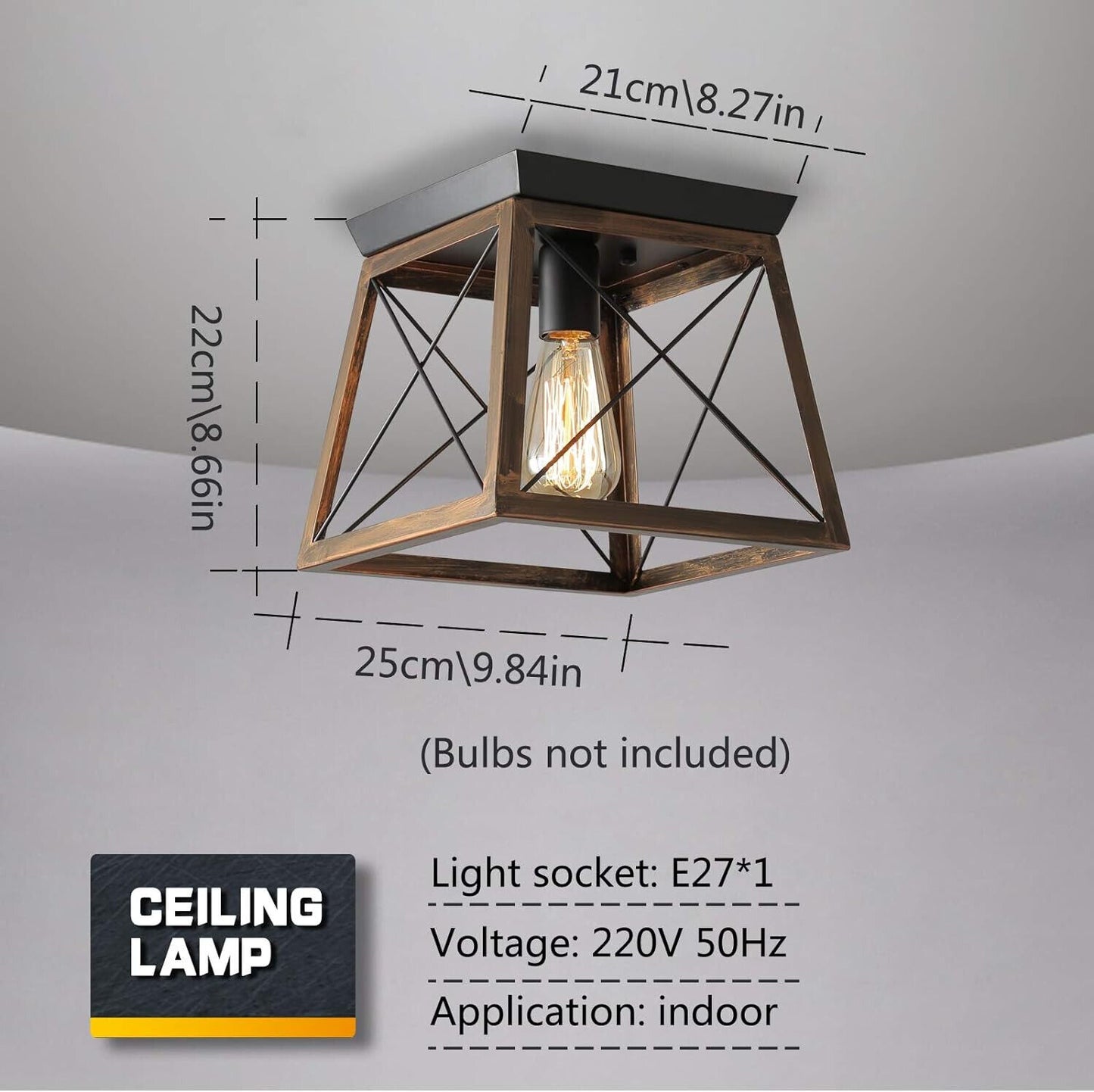 ENCOFT Retro Vintage Industrie Deckenleuchte Bronze Deckenlampe Metall Semi Flus