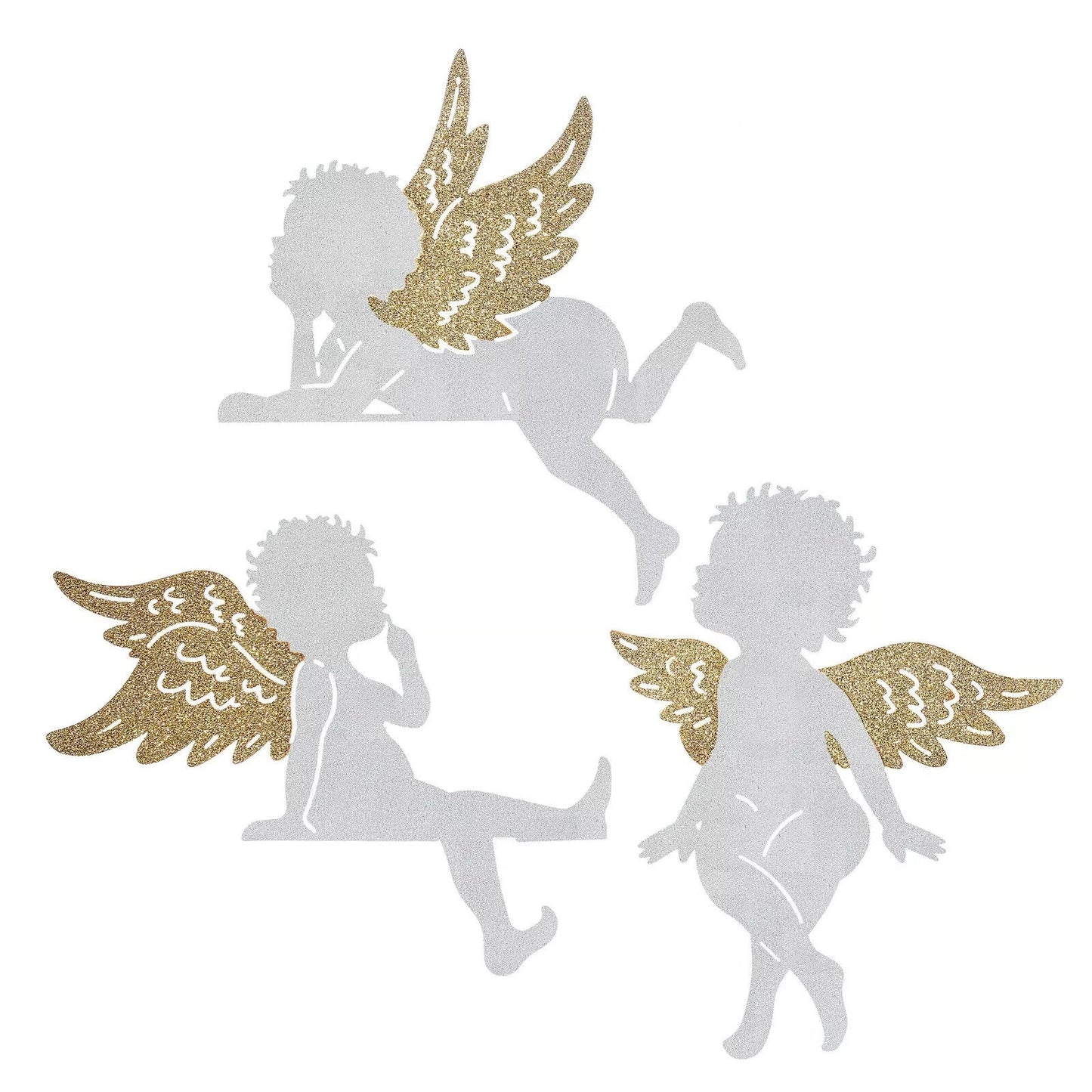 Kantenhocker Engelsgeflüster silber Metall Goldglitter 3er-Set ca. 30 cm