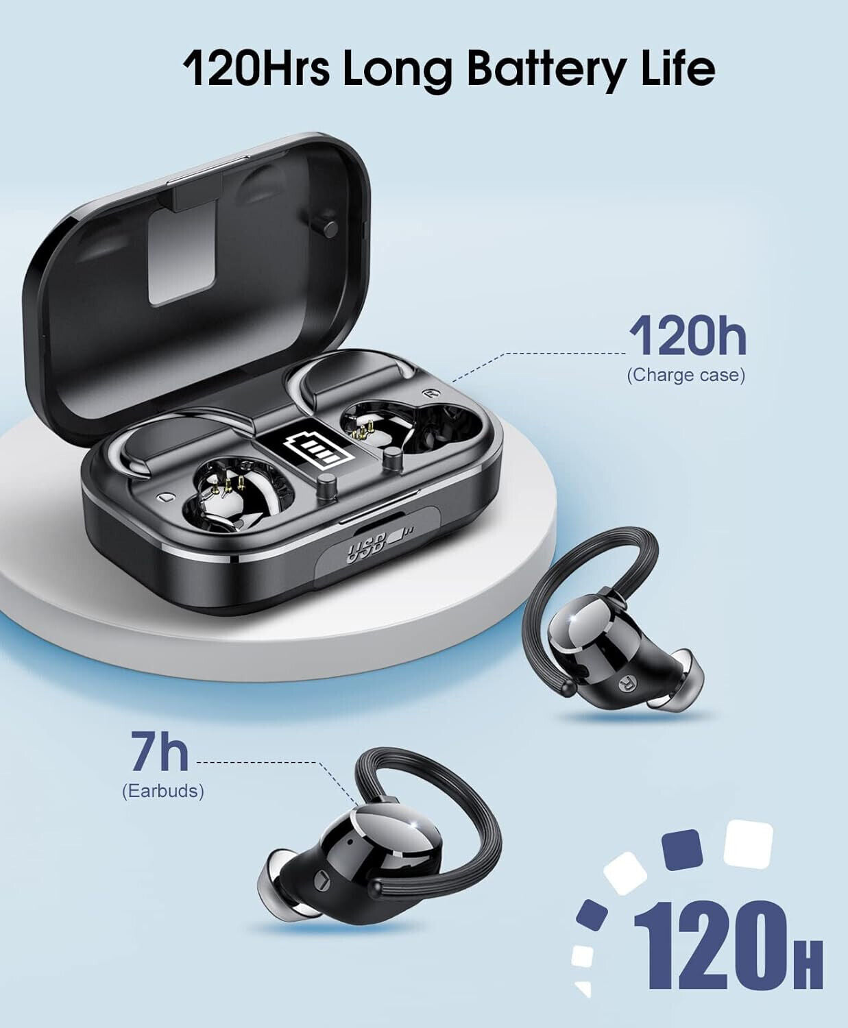 Bluetooth Kopfhörer Sport, Kopfhörer Kabellos Bluetooth 5.3 mit HD Mic, 120 Std.