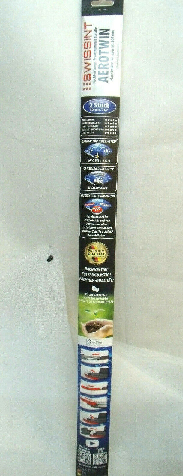 SWISSINT Hochleistungs-Ersatzgummi für Aerotwin Frontwischer bis 800 mm, 2 Stück