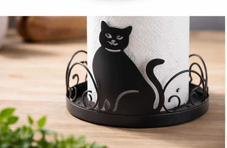 Küchenrollenhalter Katze schwarz Metall stehend Rollenhalter Küche Deko