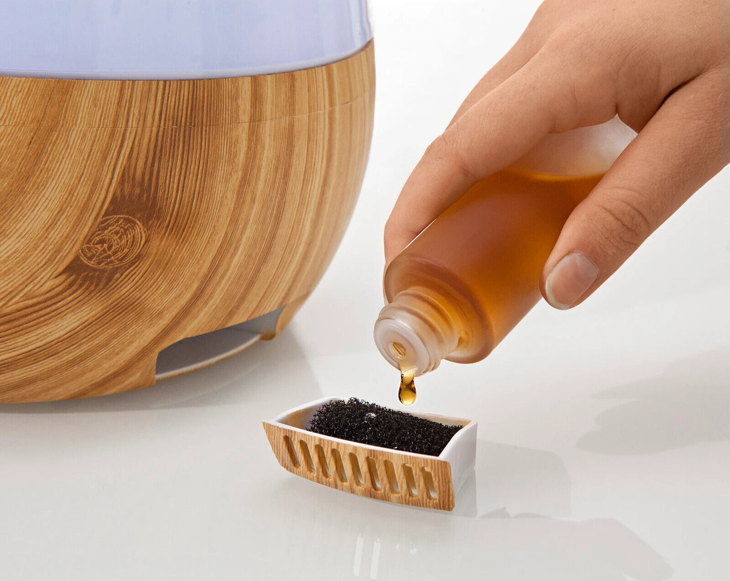 Luftbefeuchter, 3,4 Liter Wassertank LED Raumlicht Holz-Optik mit Aromafach