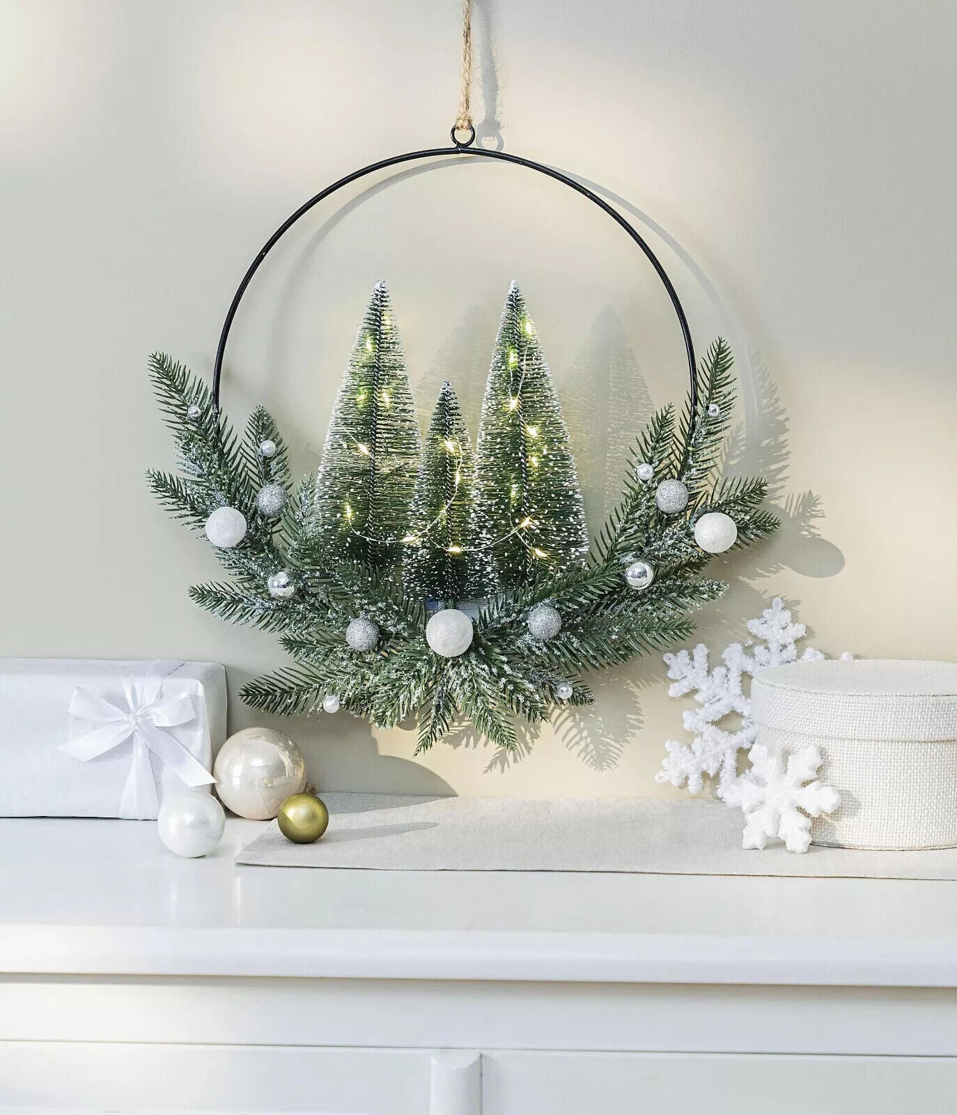 LED Dekokranz Türkranz Weihnachtswald Winter beleuchtet Advent Deko Außen Metall
