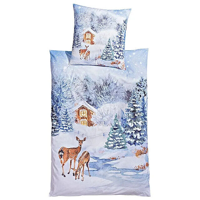 Bettwäsche Weihnachten 135x200 Winter Waldmomente 100% Baumwolle