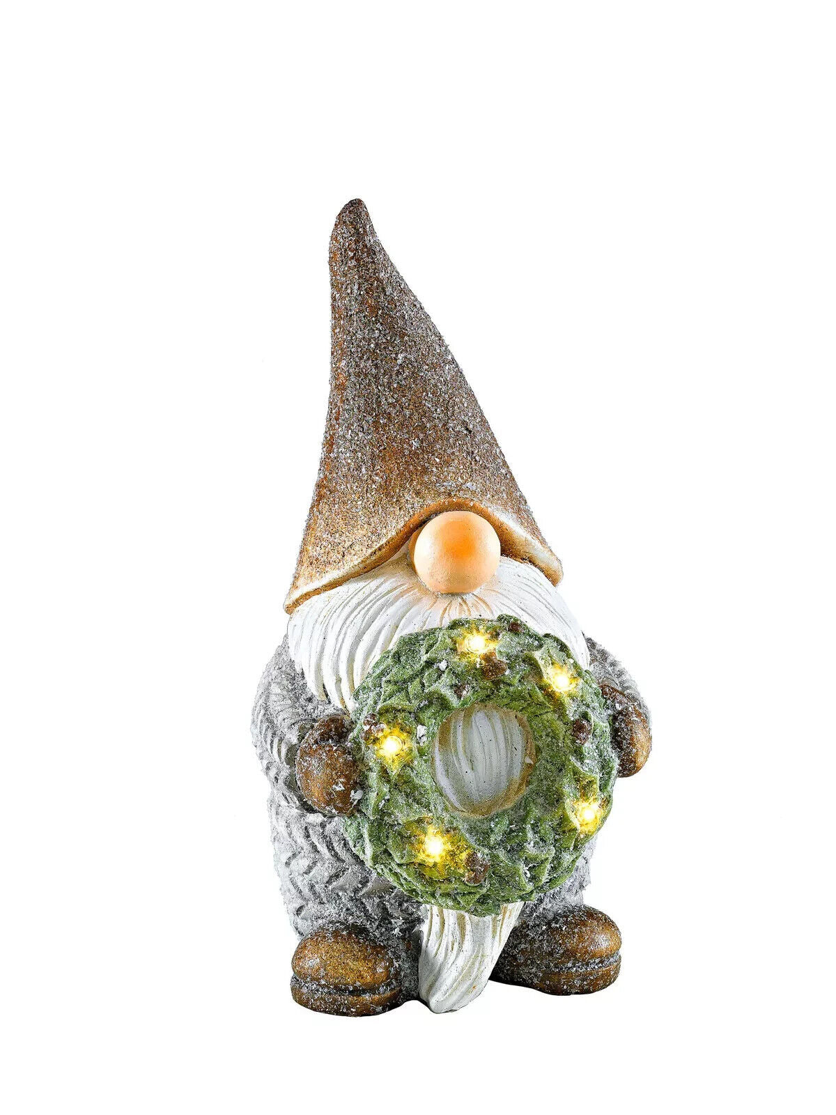 Wichtel Gustav mit LED-Kranz Batteriebetrieb 24 cm Höhe