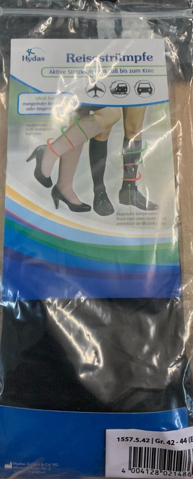 Hydas Reisestrümpfe mit Stützwirkung Größe 42/44 Kompressionsstrümpfe Schwarz