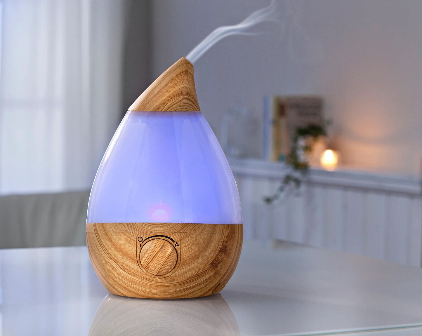 Luftbefeuchter, 3,4 Liter Wassertank LED Raumlicht Holz-Optik mit Aromafach