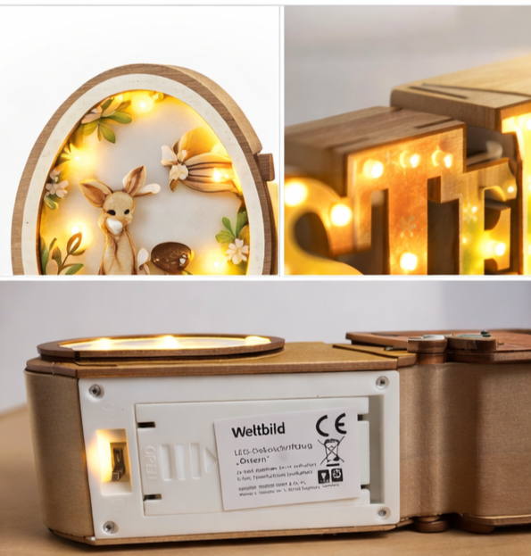 LED Dekoschriftzug Ostern Holz Osterdeko beleuchtet Batterie Tischdeko