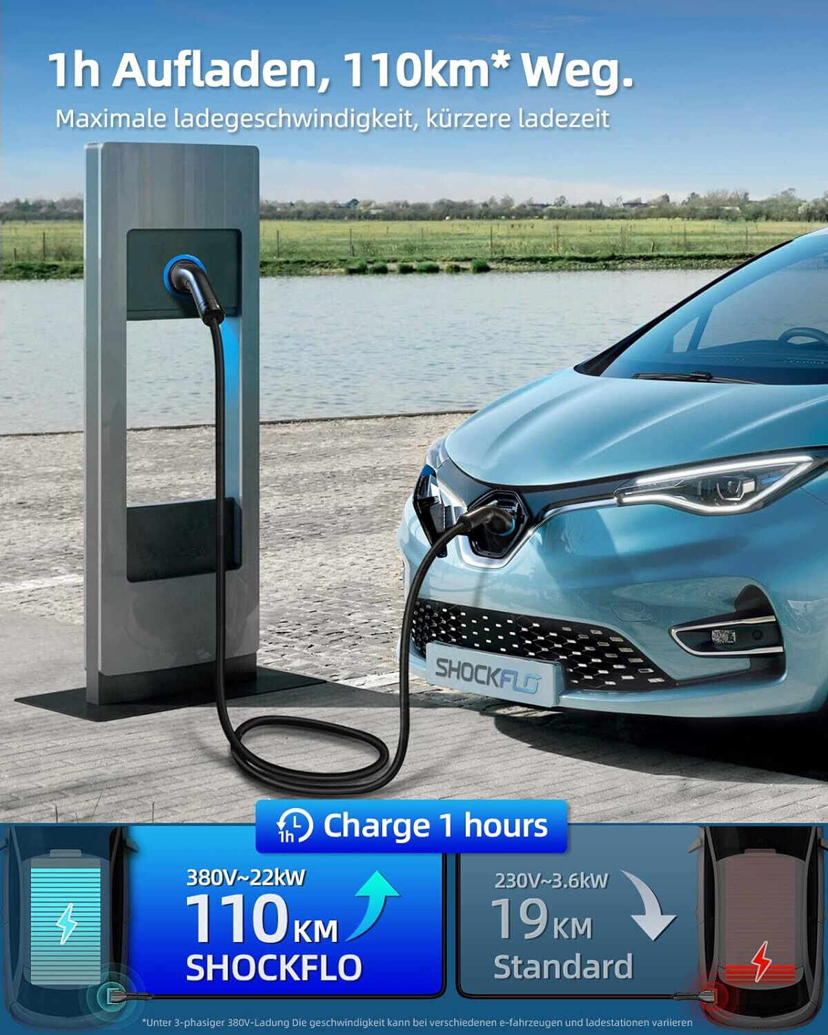 Typ 2 Ladekabel für EV, 22kW 32A 6m 3-Phasen Elektroauto-Ladekabel mit Tasche
