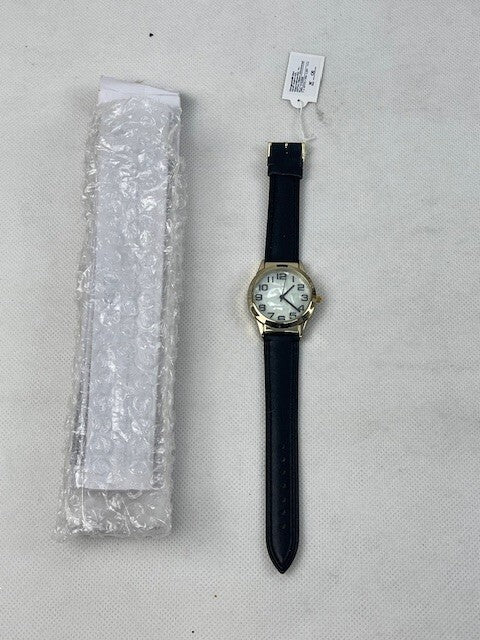 Unisex Uhr mit schwarzen Band und Goldener Uhrengehäuse