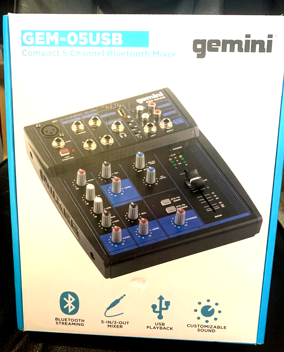 Gemini GEM-05USB | Kompaktmixer | 5 Kanäle | +48V Preamp