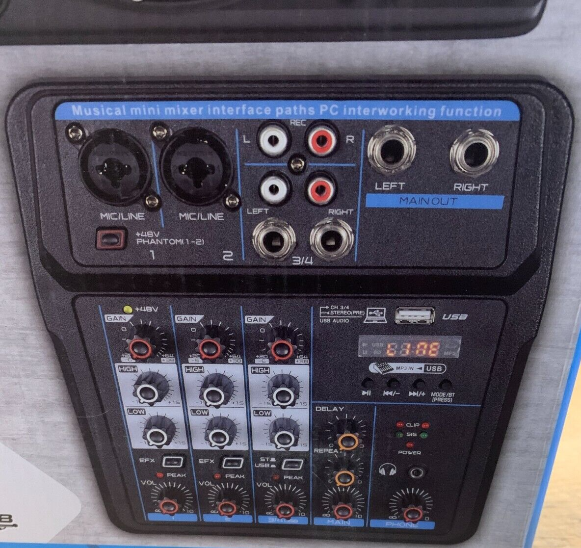 Mini Audio Mixer Soundboard Console System Interface 4 Kanal Mixer USB Bluetooth