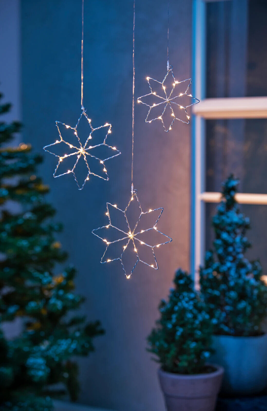 LED-Hängedeko "Stern", 3er-Set, silber