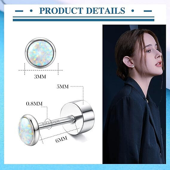 JeryWe G23 Titan Opal Ohrstecker für Damen Mädchen Implantat Grade Opal 3mm