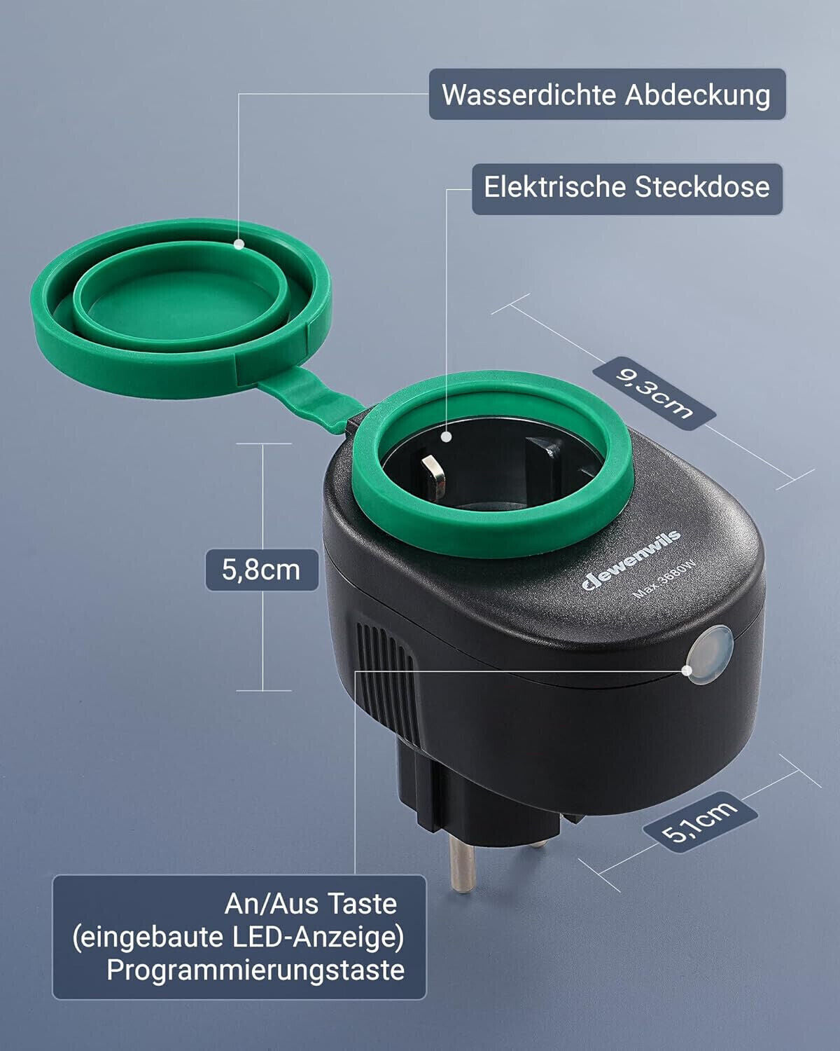 WLAN Steckdose Outdoor max. 3680W Alexa Smart Steckdose Aussen, IP44 Wasserdicht