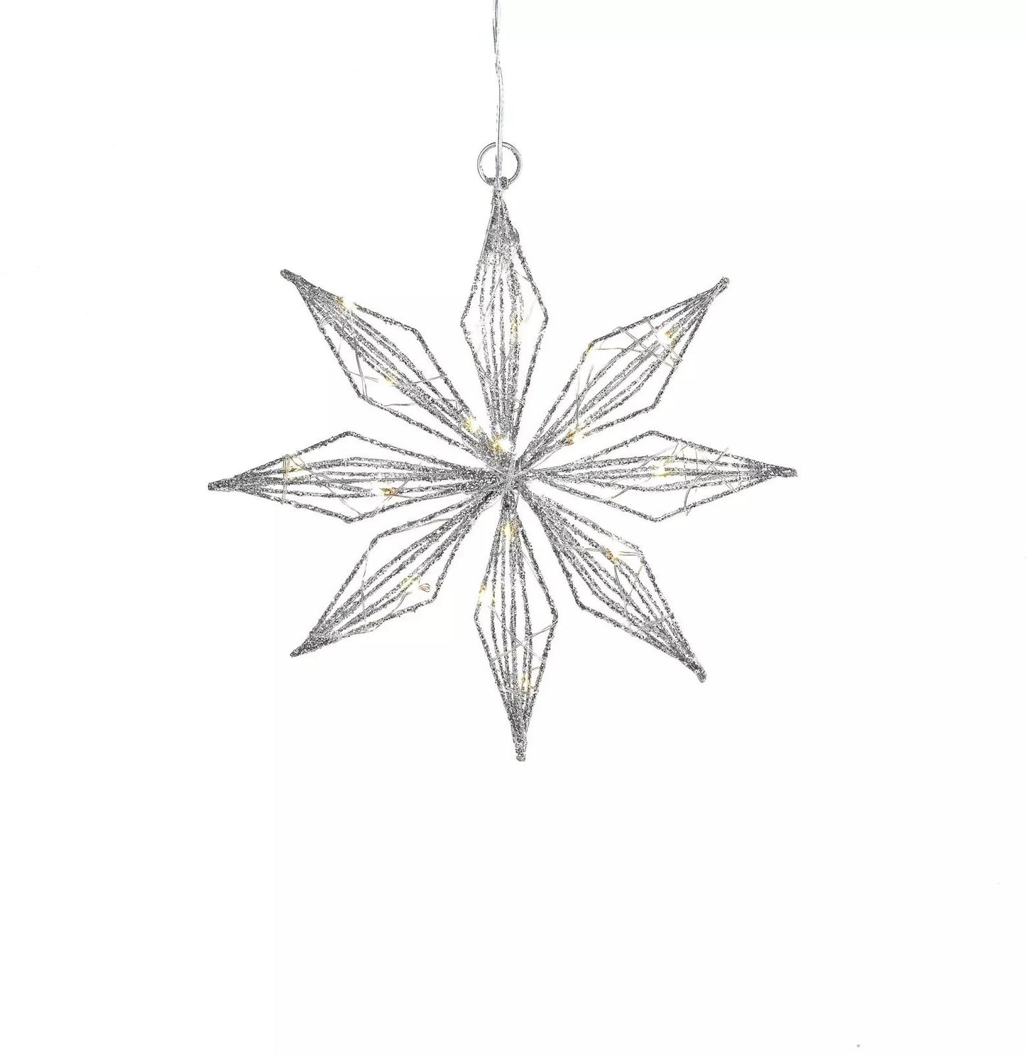 LED Hängedeko Stern Silver Shine Ø 25cm warmweiße LEDs Deko Stern Glitzer silber