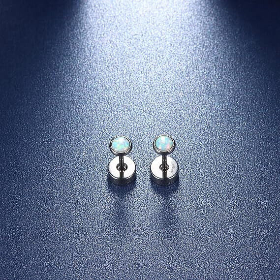 JeryWe G23 Titan Opal Ohrstecker für Damen Mädchen Implantat Grade Opal 3mm