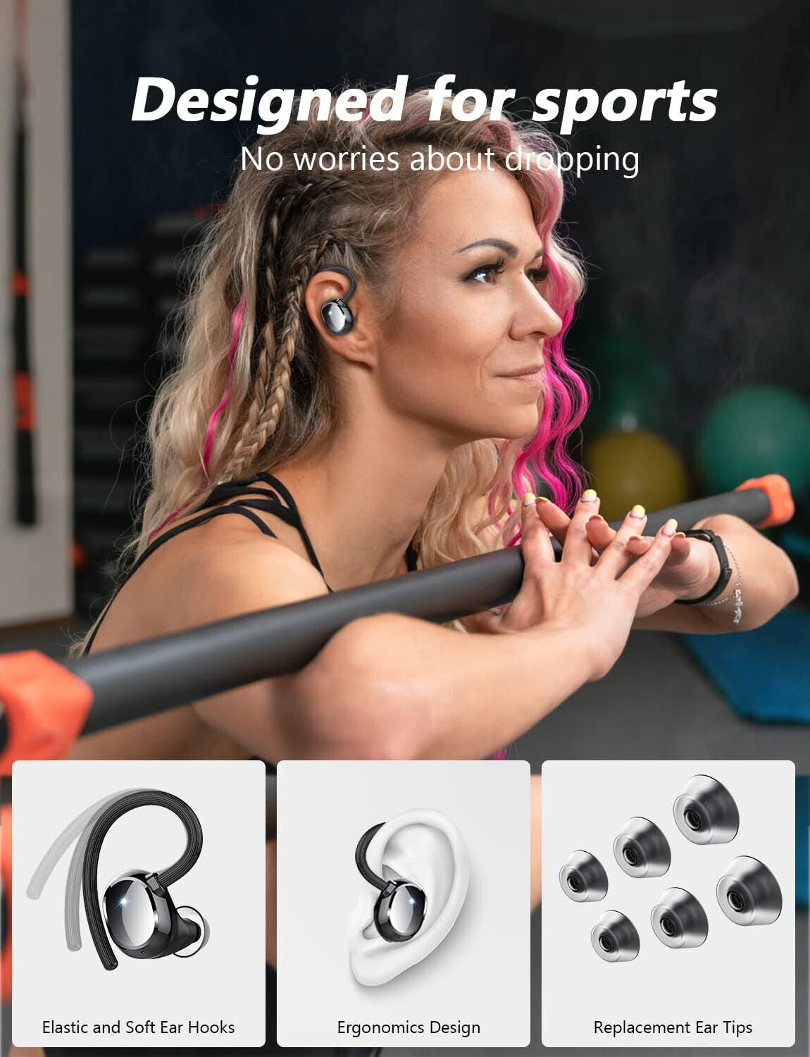 Bluetooth Kopfhörer Sport, Kopfhörer Kabellos Bluetooth 5.3 mit HD Mic, 120 Std.