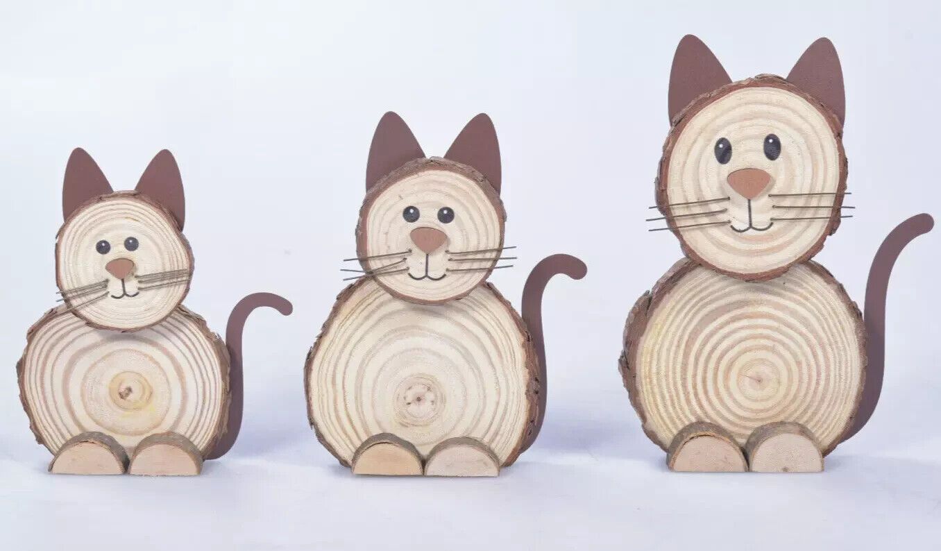 Katzenfamilie Figuren Deko Katzen Miez Holz Weltbild Design 3 Stk 22/19/15 cm