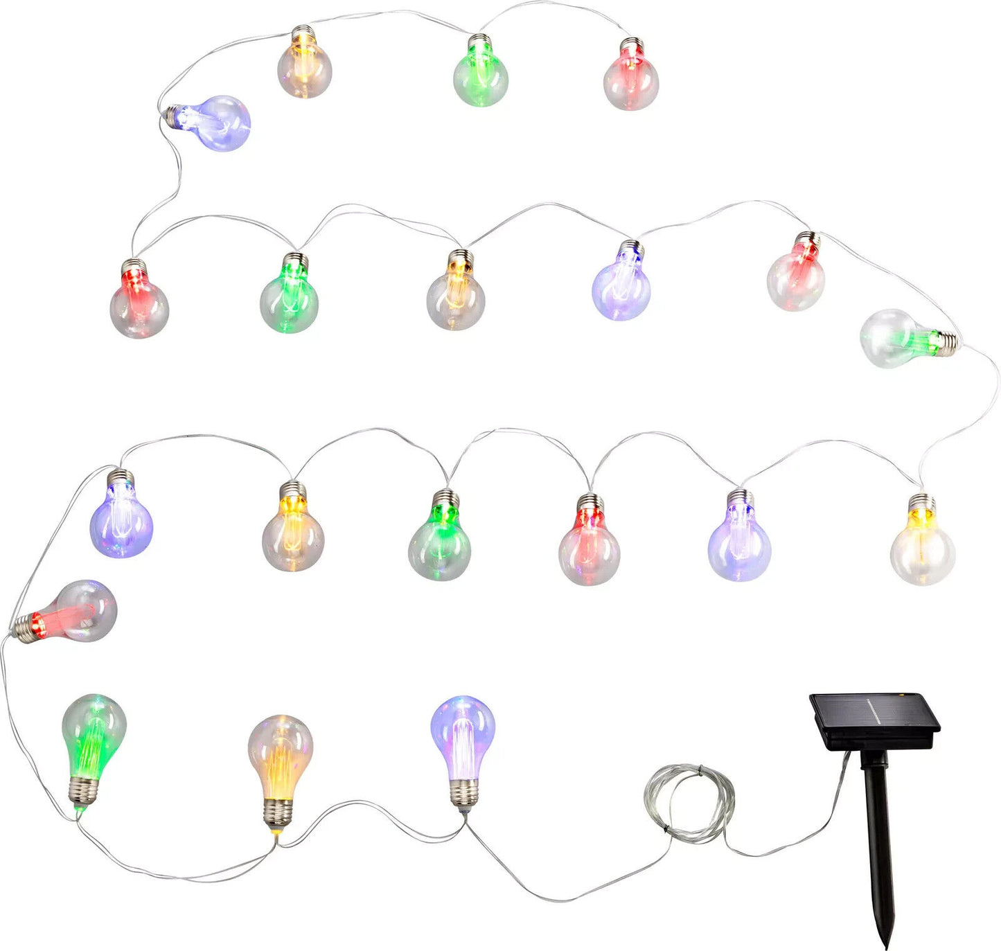Solar Lichterkette Bulbs Colori Dauerlicht Blinklicht 20 LEDs Leuchte 380 cm