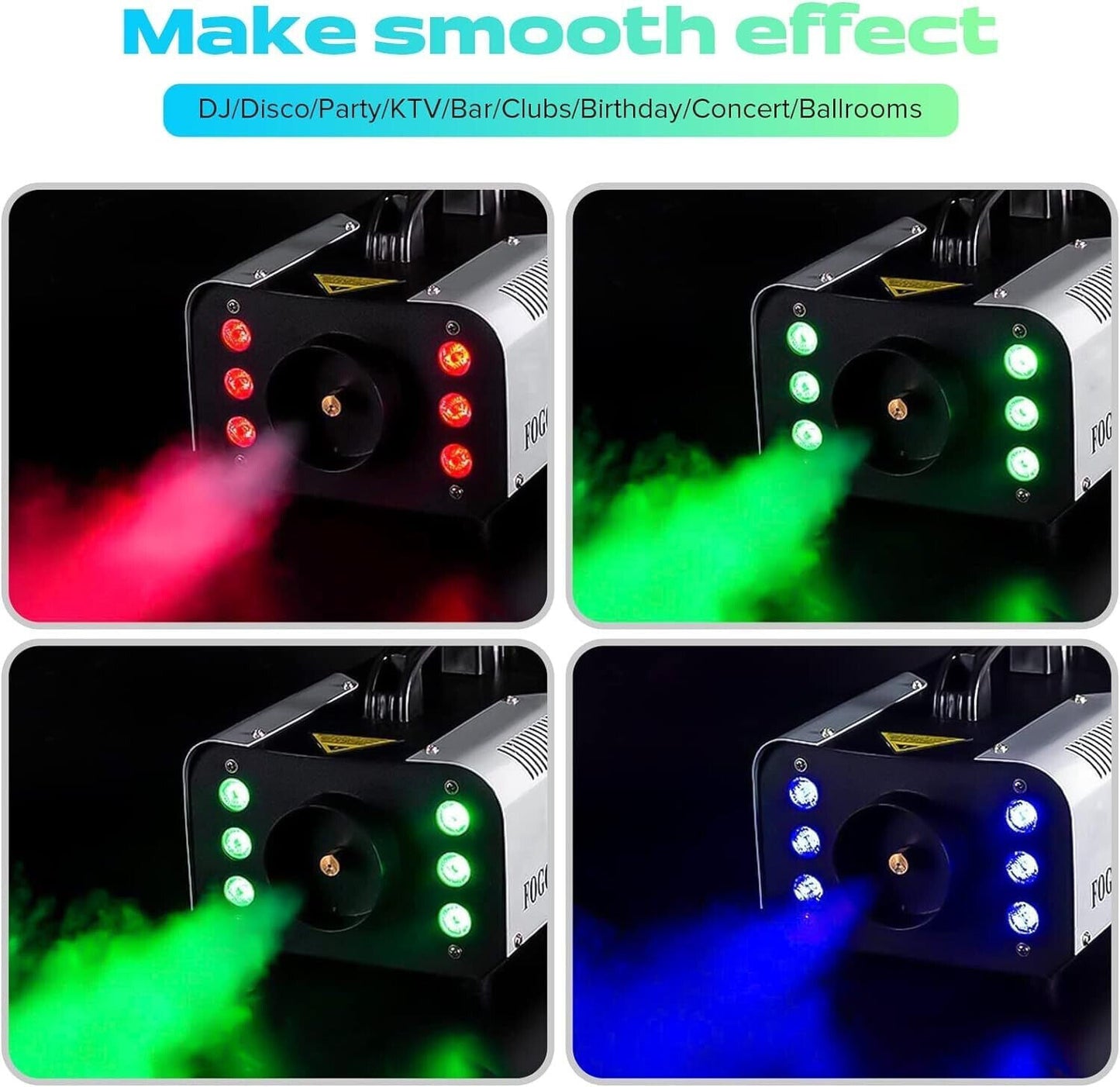 Fooger 1200W Mini Nebelmaschine mit 6 RGB LED Steuerbaren Lichtern in Silber