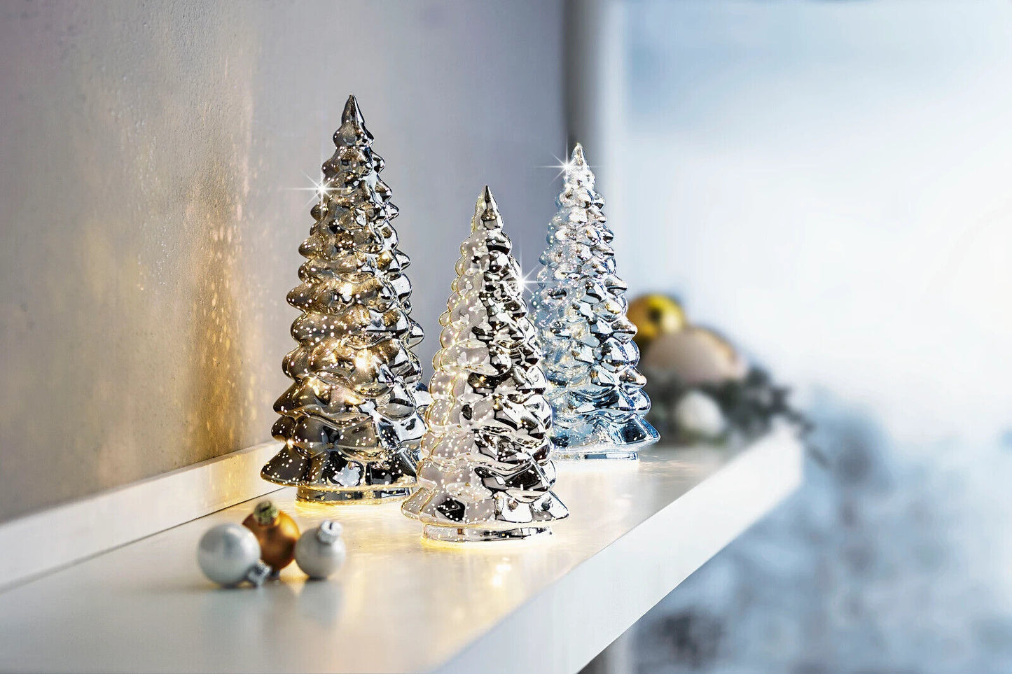 LED-Tannen "Frosty Xmas" 3er-Set Deko Weihnachtsdeko Advent Dekoration