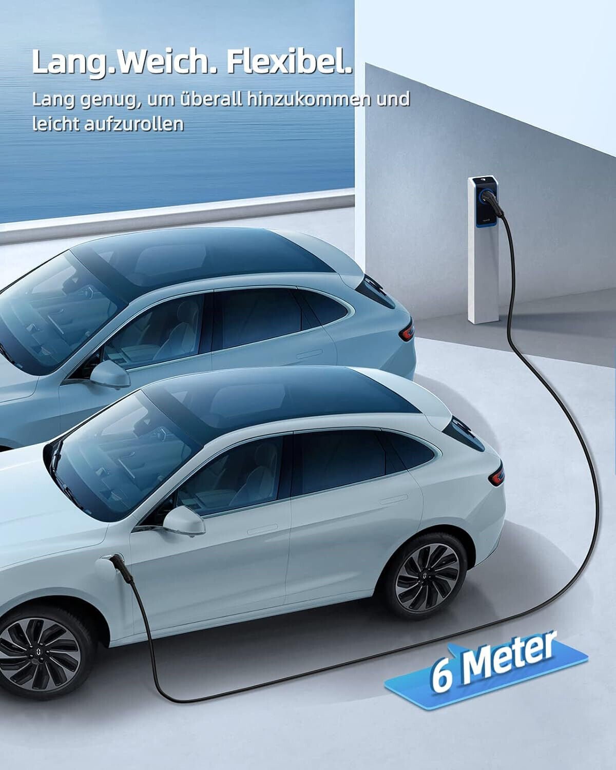 Typ 2 Ladekabel für EV, 22kW 32A 6m 3-Phasen Elektroauto-Ladekabel mit Tasche