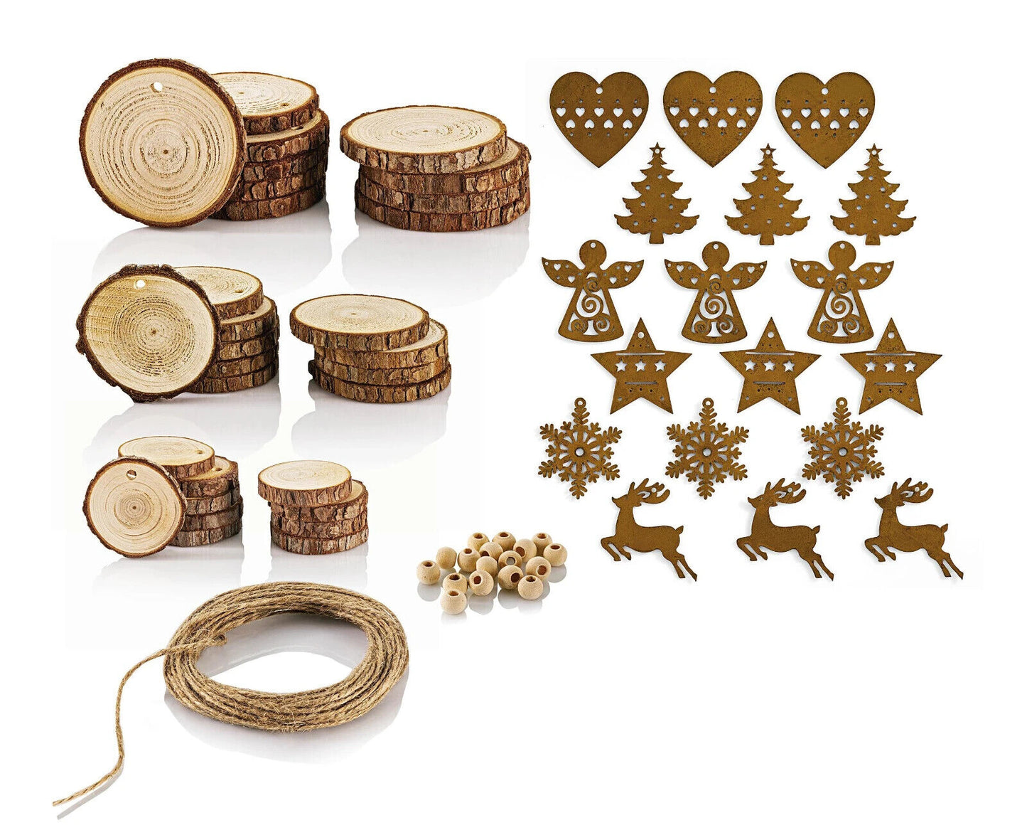 Bastelset Holzscheiben mit Metallanhängern 67-teilig