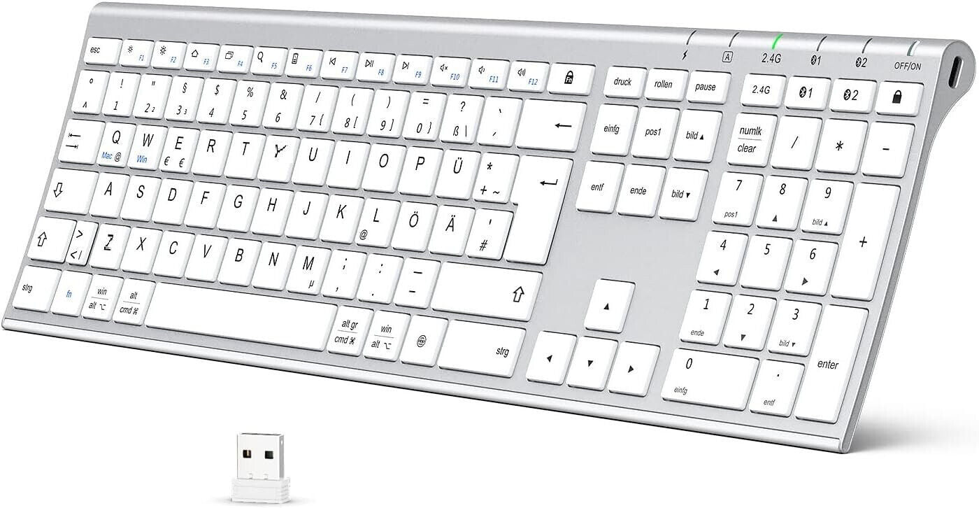 Bluetooth Tastatur - Kabellose Tastatur Wieder aufladbare, Bluetooth QWERTY Weiß