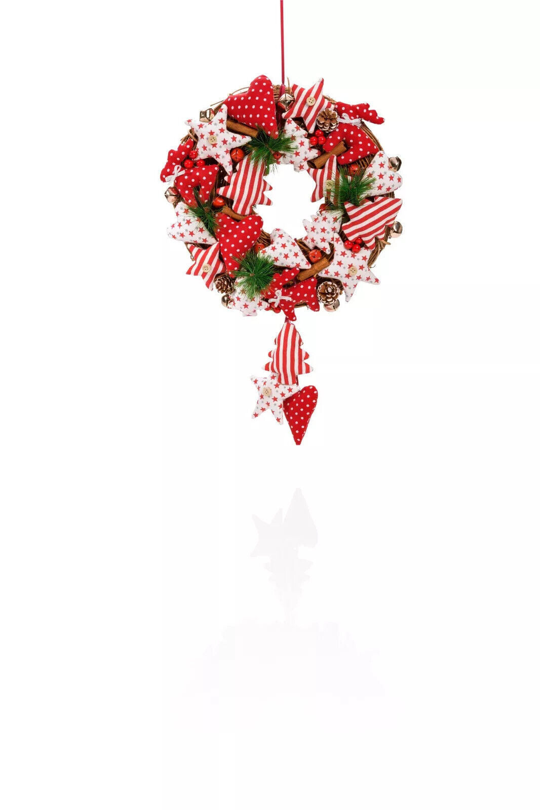 Türkranz Weihnachten Adventskranz Advent Sandinavien rot weiß Stoff Zweige Glöck