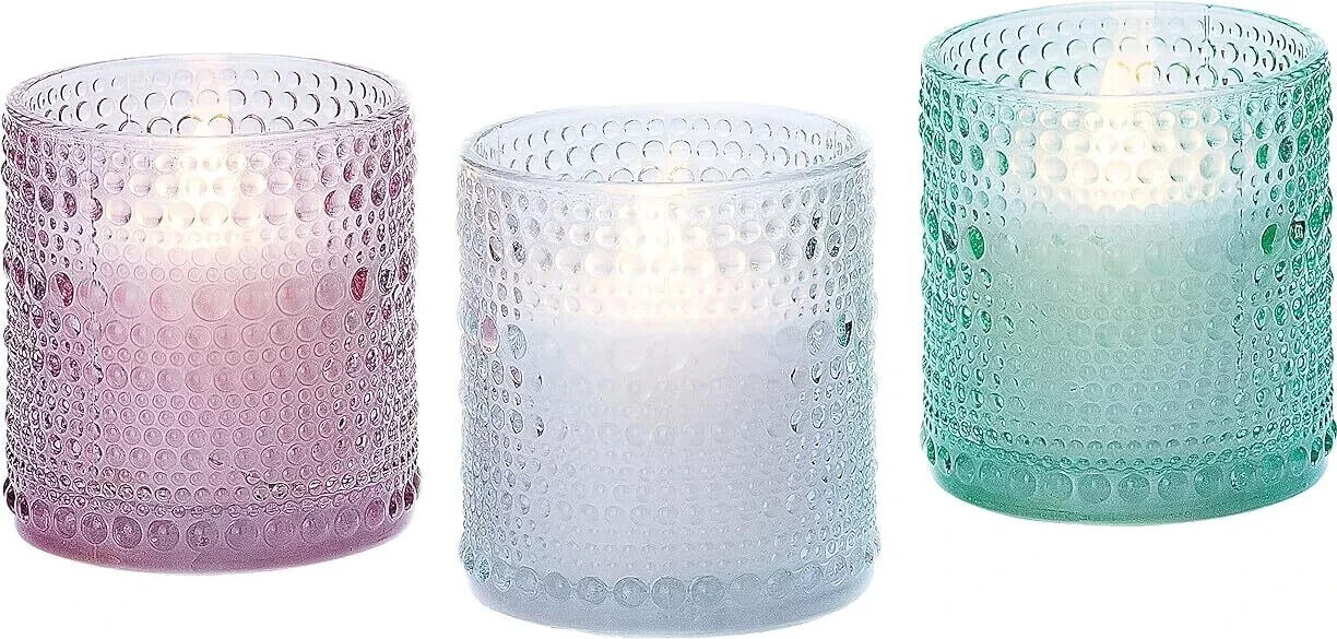 LED Kerzen Orient Echtwachskerzen Bubble Gläser 3er-Set 8 cm Mehrfarbig