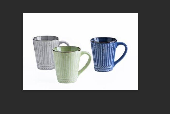 Hochwertige Steingut Tassen Delia 3er-Set Meerblau Lichtgrau