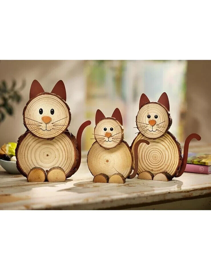 Katzenfamilie Figuren Deko Katzen Familie Miez 3 Stk Holz 22/19/15 cm