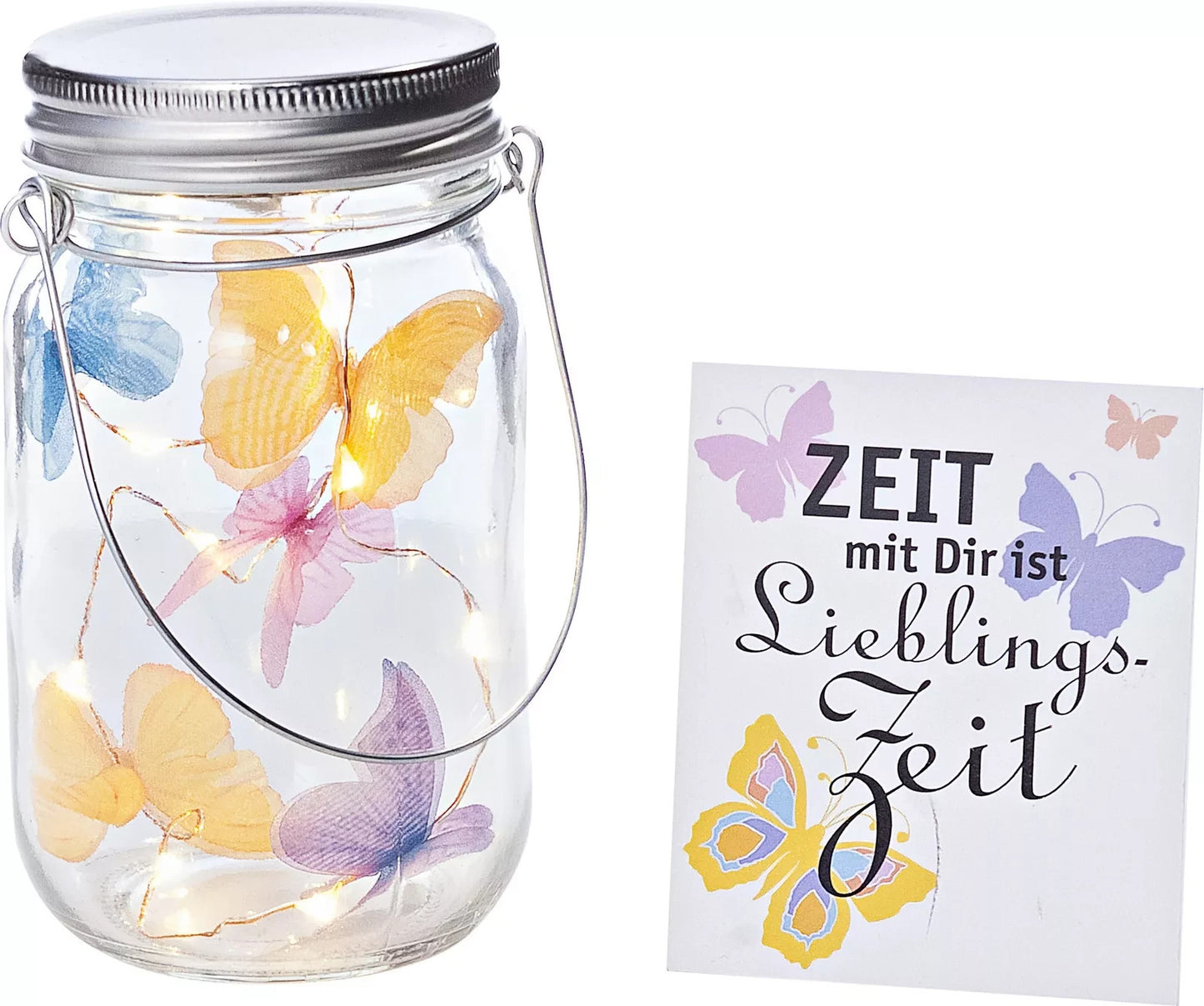 LED Glasleuchte Weltbild Farfallina Grußkarte Schmetterling Geschenk 13,5 cm