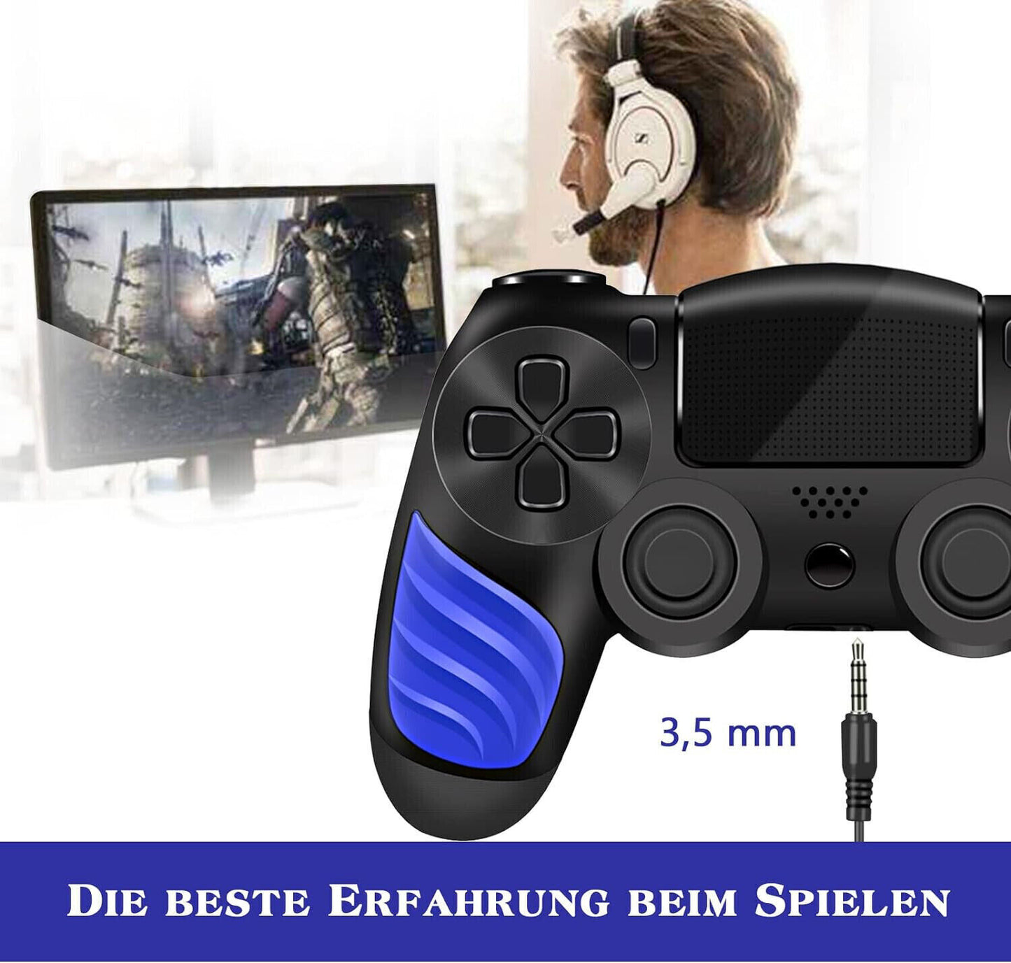 Roseason kompatibel mit Playstation 4 /Slim/Pro/PC, mit Akku Controller Schwarz