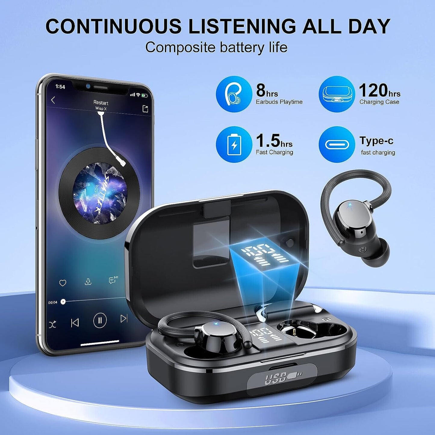 Bluetooth Kopfhörer Sport, Kopfhörer Kabellos Bluetooth 5.3 mit HD Mic, 120 Std.