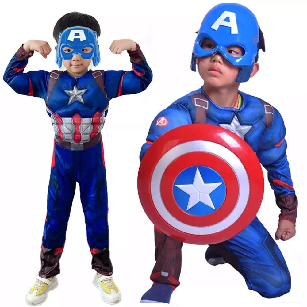 Kinder Jungen Avengers Captain-America Cosplay Kostüm Muskeln Maske Bodysuit