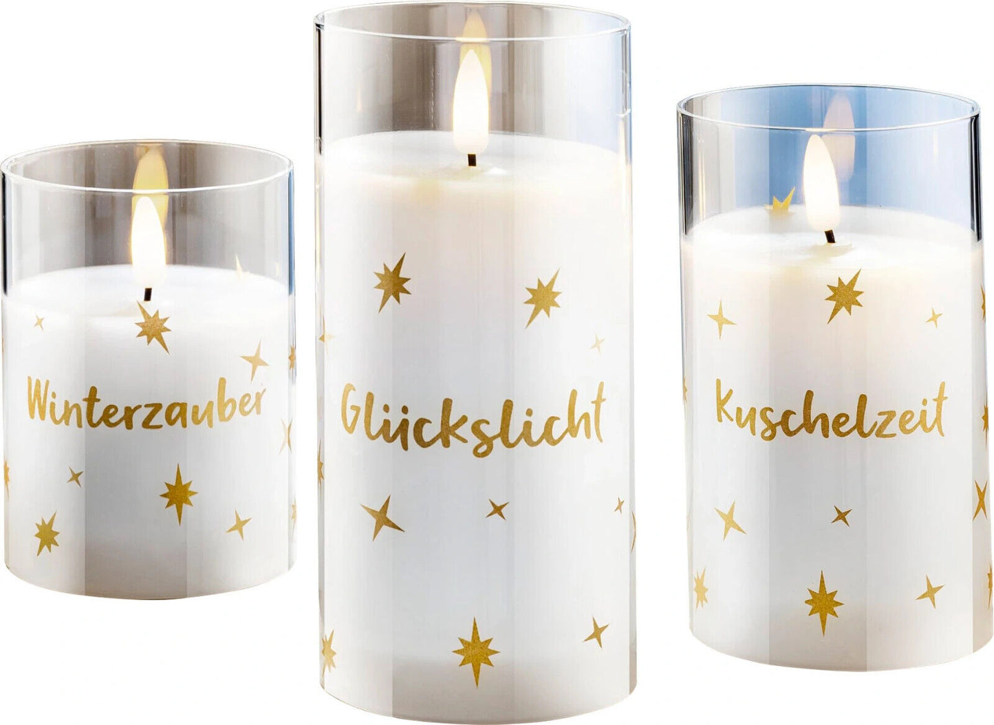 LED-Kerzen im Glas "Stars", 3er Set Wohnungsdeko Weihnachts Deko Adventsdeko