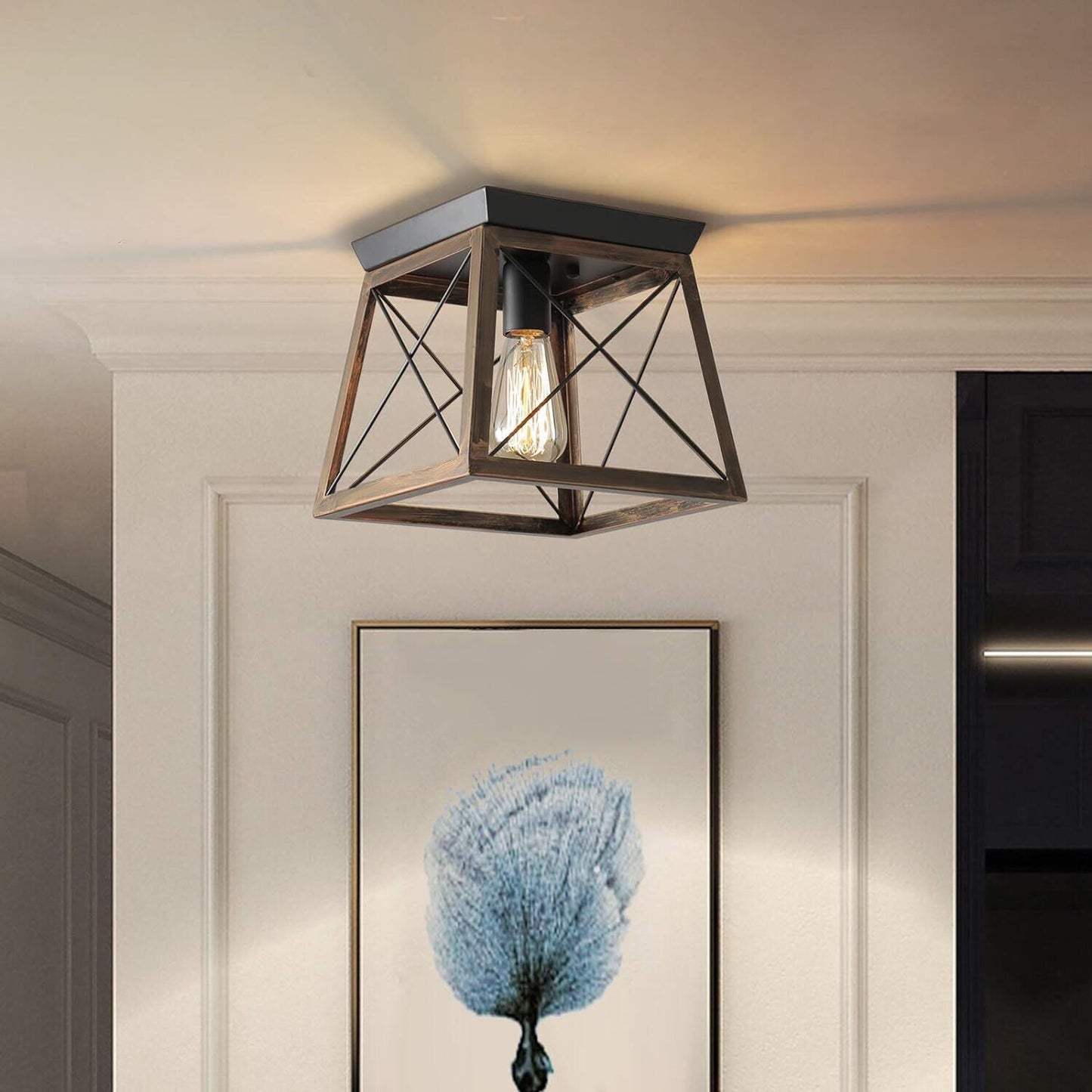 ENCOFT Retro Vintage Industrie Deckenleuchte Bronze Deckenlampe Metall Semi Flus