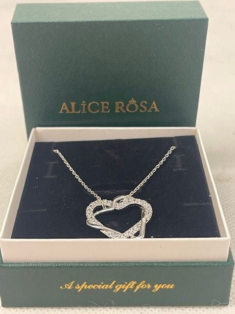 Alice Rosa Damen Halskette 925 Sterlingsilber vergoldet 46 cm Herz Zirkonia