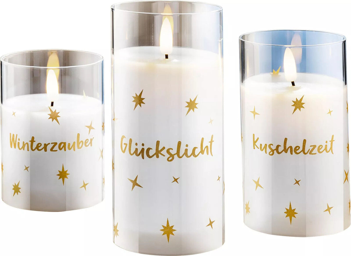 LED-Kerzen Glas Stars 3er Set Flackereffekt Batteriebetrieb Deko LED Dekoration
