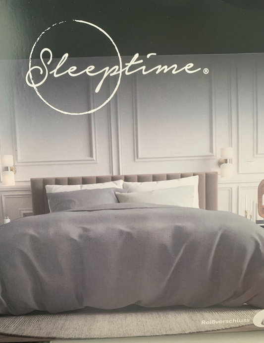 Sleeptime 100% Baumwolle Bettwäsche 135cm x 200cm 4teilig  Farbe: Weiß/Grau