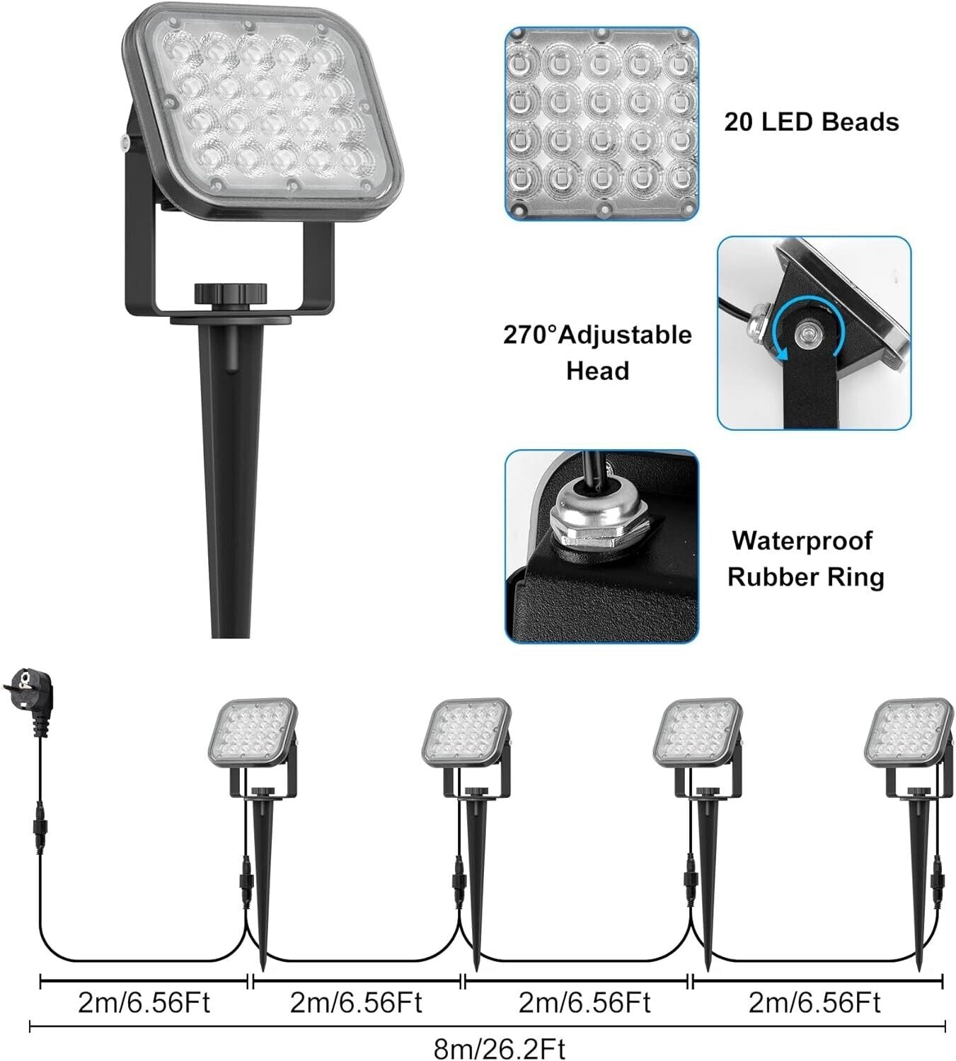 4x RGB Gartenleuchte mit Erdspieß, Gartenstrahler